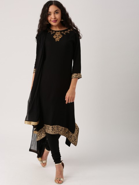 

IMARA by Women Black Solid Churidar Kurta with Dupatta