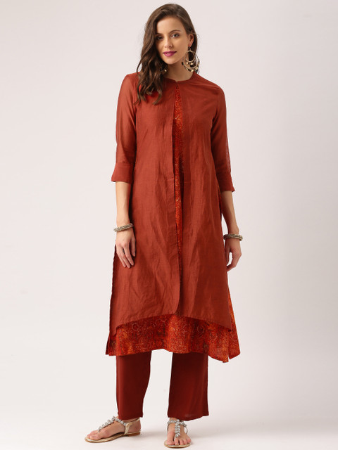 

IMARA Women Rust Orange Printed Kurta with Trousers