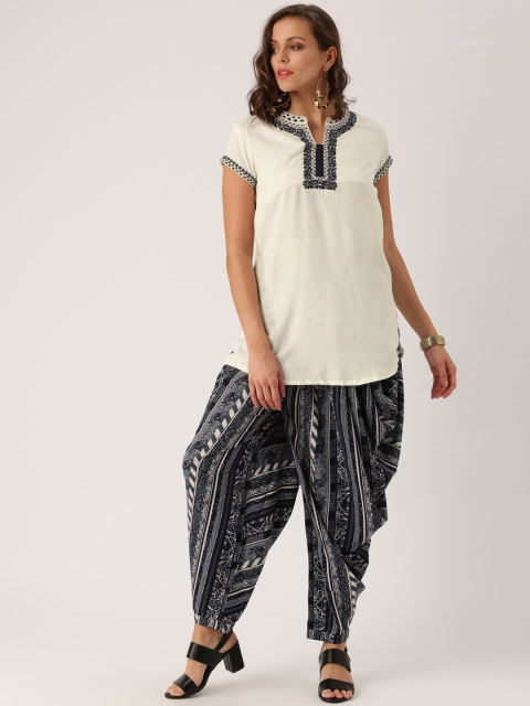 

IMARA Women Off-White & Navy Blue Kurti with Salwar