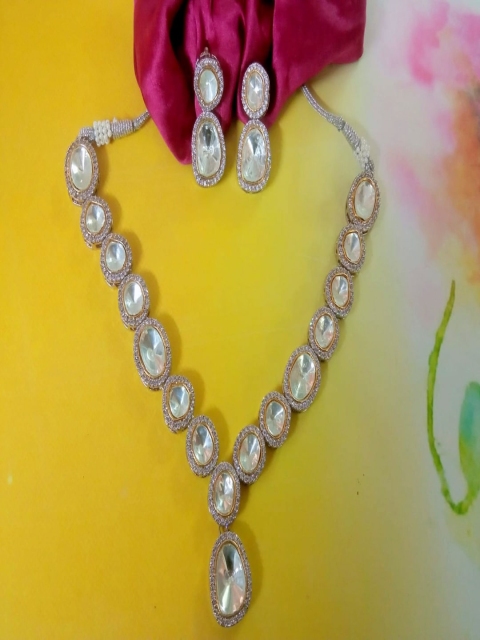 

Runjhun Silver-Plated CZ Studded Jewellery Set