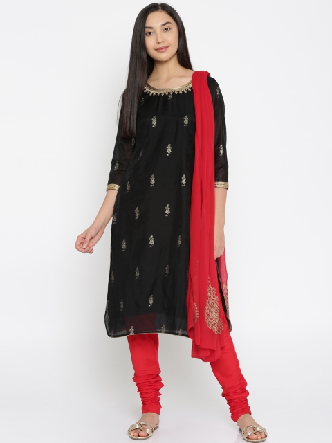 

IMARA by Women Black & Red Printed Kurta with Churidar & Dupatta