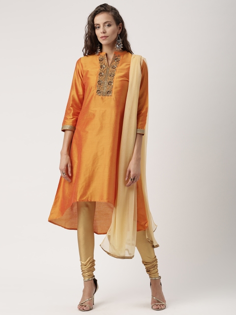 

IMARAWomen Mustard Yellow & Gold-Toned Kurta with Churidar & Dupatta
