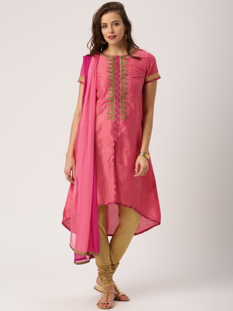 

IMARA Women Pink & Beige Self Design Kurta with Churidar & Dupatta