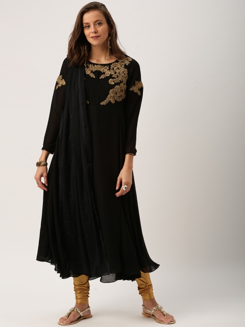 

IMARA Women Black A-Line Kurta With Dupatta
