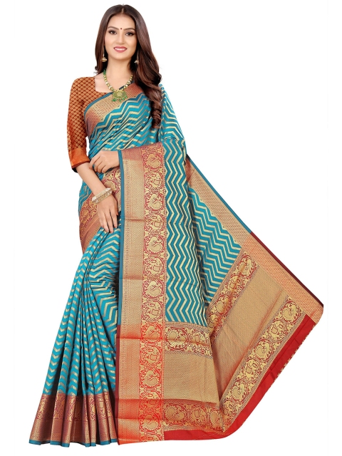 

Rivana Ethnic Motifs Zari Kanjeevaram Saree, Teal
