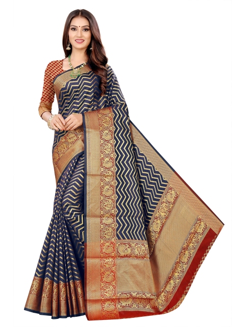 

Rivana Ethnic Motifs Zari Kanjeevaram Saree, Navy blue