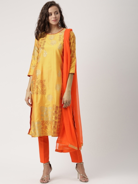 

IMARA Women Mustard & Orange Printed Kurta with Trousers & Dupatta