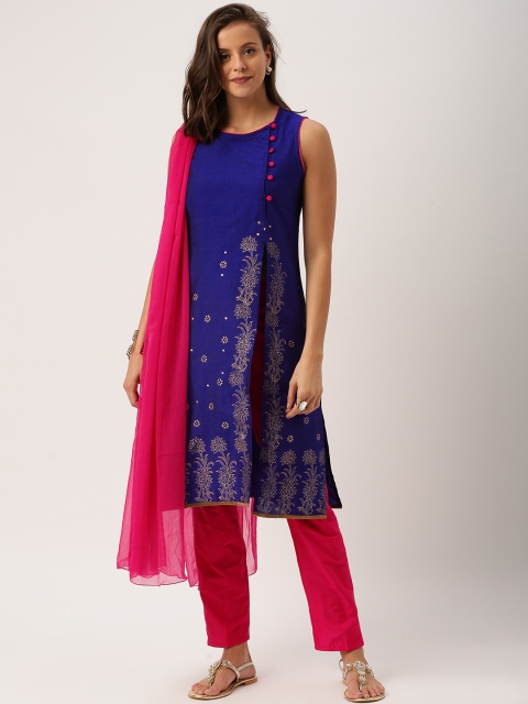 

IMARA Women Blue & Pink Printed Kurta with Trousers & Dupatta