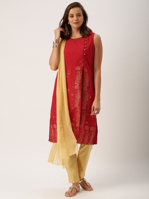 

IMARA by Women Red & Beige Printed Kurta with Trousers & Dupatta