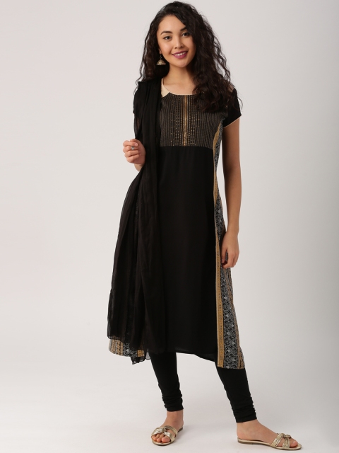 

IMARA Women Black Solid Churidar Kurta with Dupatta