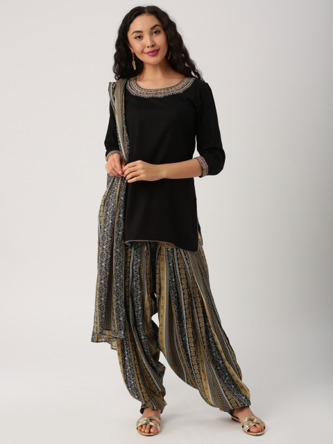 

IMARA Women Black & Brown Solid Kurta with Patiala & Dupatta