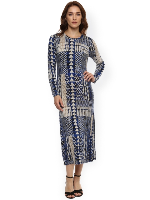 

Label Ritu Kumar Women Blue Printed Midi Dress