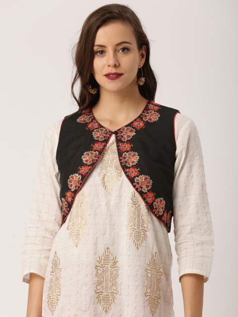 

IMARA Women Black Self Design Bolero Jacket