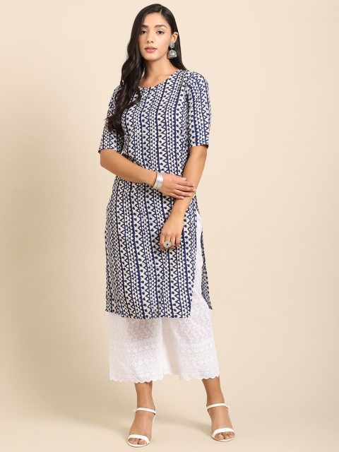 

Ethnic basket Women Pack Of 5 Ethnic Motifs Printed Crepe Kurtas, Blue