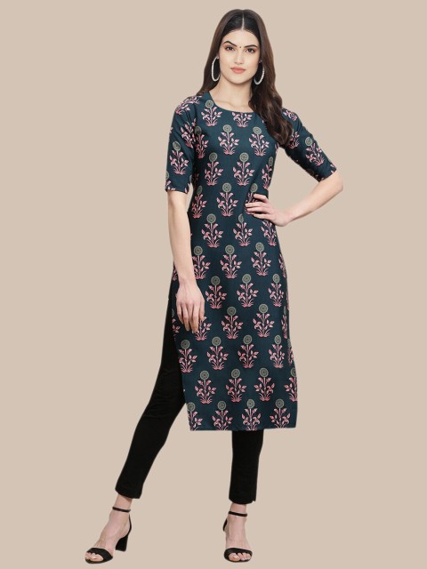 

Ethnic basket Women Pack of 5 Printed Crepe Straight Kurta, Teal
