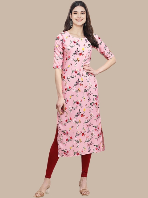 

Ethnic basket Women Pack Of 5 Printed Straight Crepe Kurta, Pink