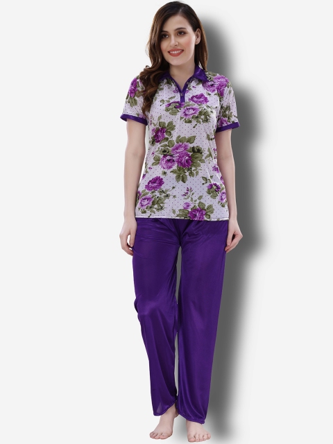 

Romaisa Women Floral Printed Night suit, Purple