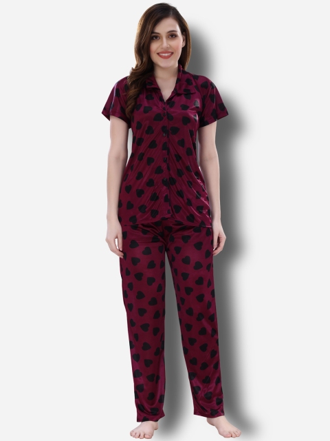 

Romaisa Women Printed Night suit, Maroon