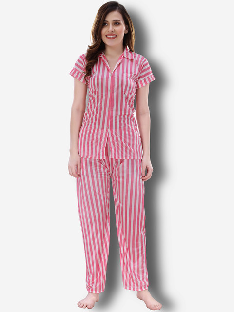 

Romaisa Women Striped Night suit, Pink
