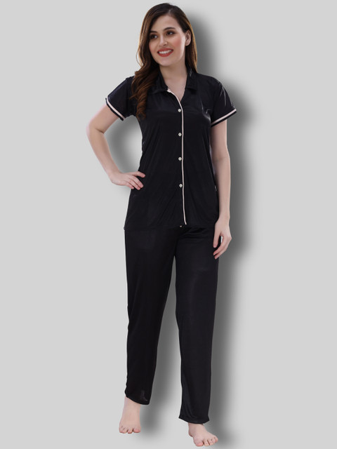 

Romaisa Women Solid Night suit, Black