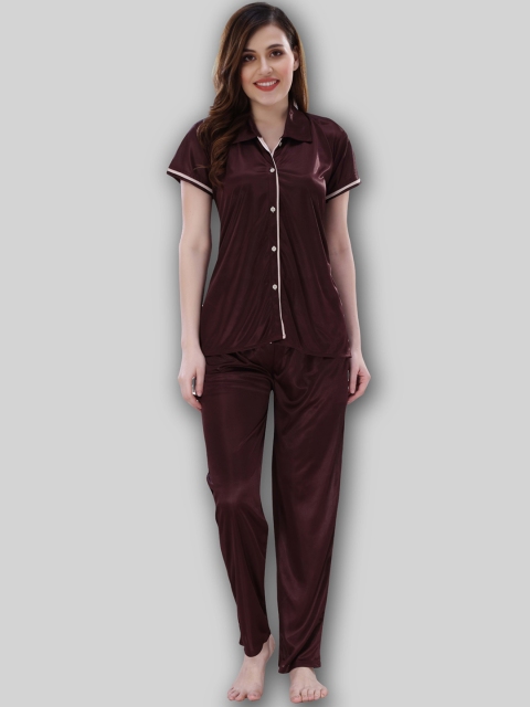 

Romaisa Women Solid Night suit, Brown