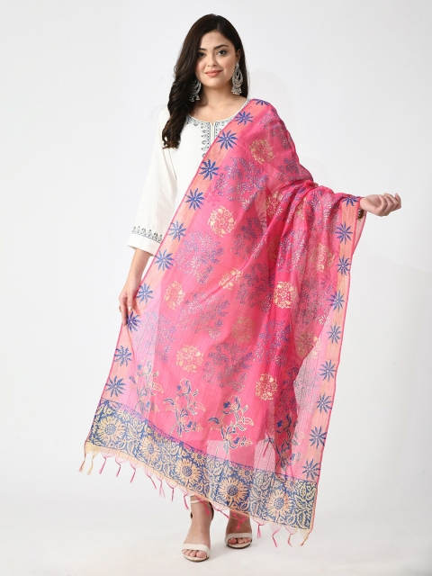 

Akshatani Printed Organza Block Print Dupatta, Pink