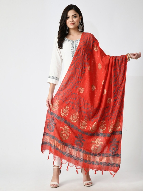 

Akshatani Printed Cotton Silk Block Print Dupatta, Red
