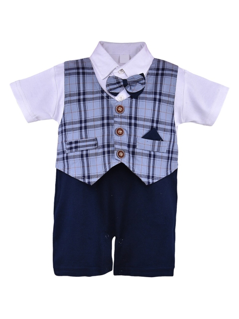 

Wish Karo Infants Checks Printed Pure Cotton Rompers, Blue