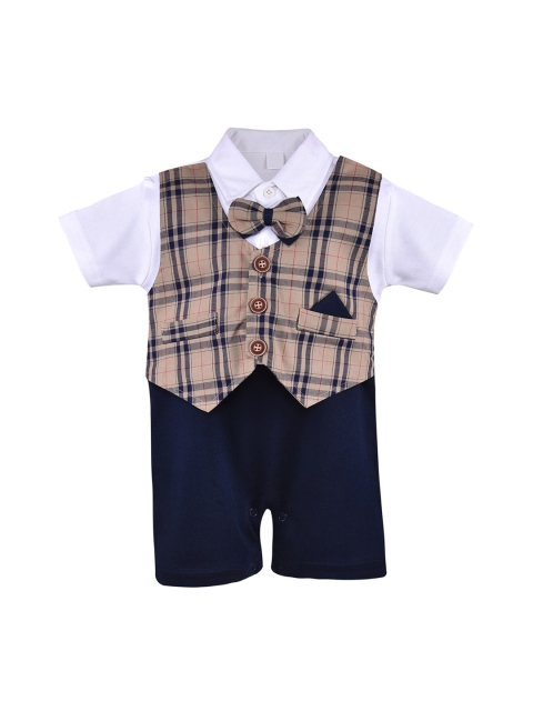 

Wish Karo Infant Checked Printed Cotton Rompers, Brown