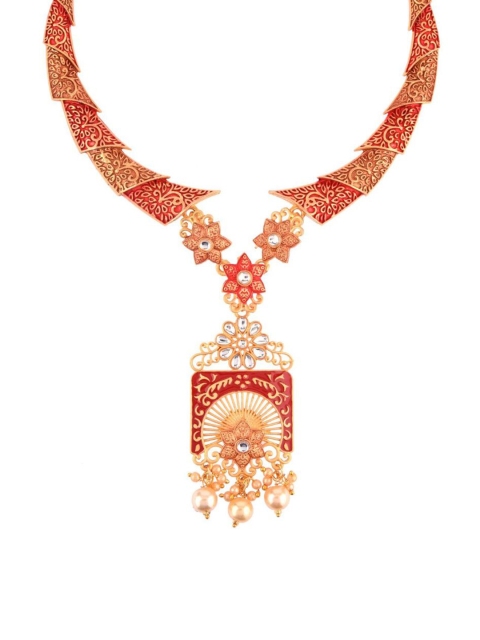 

Efulgenz Gold-Plated & Pearl Studded Enameled Jewellery Set, Red