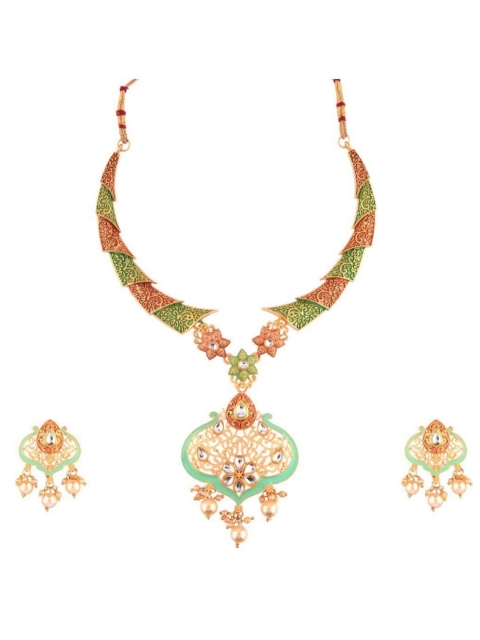 

Efulgenz Gold-Plated Crystal-Studded & Beaded Jewellery Set