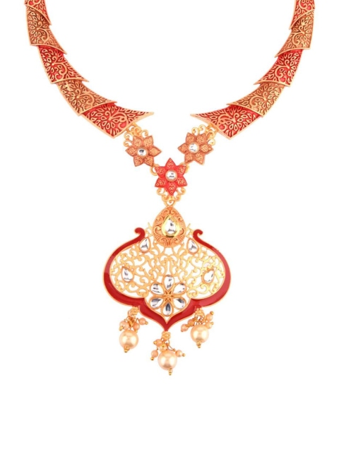 

Efulgenz Gold-Plated & Pearl Studded Enameled Jewellery Set