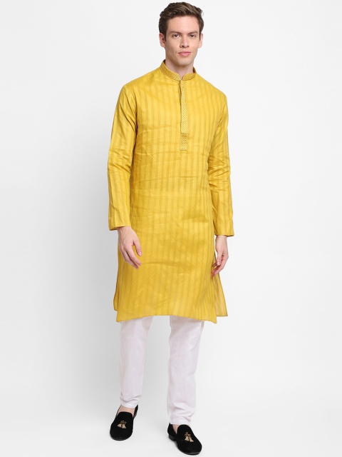 

DEVOILER Men Yellow Thread Work Pure cotton Kurta