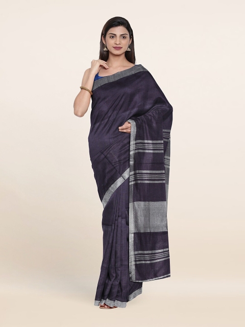 

Pothys Zari Linen Blend Saree, Blue