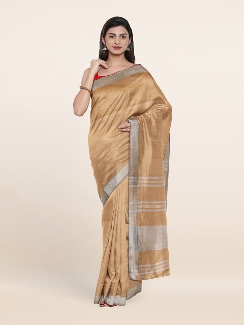 

Pothys Beige & Silver-Toned Zari Linen Blend Saree