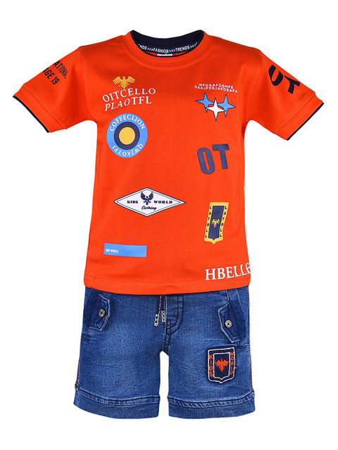 

Wish Karo Boys Printed T-shirt with Shorts, Orange