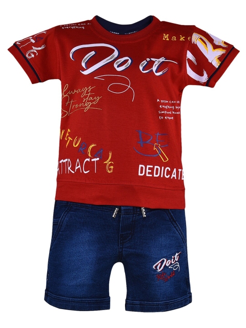 

Wish Karo Boys Printed T-shirt with Shorts, Maroon