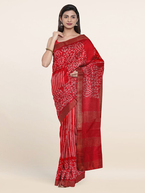 

Pothys Batik Zari Jute Cotton Saree, Red