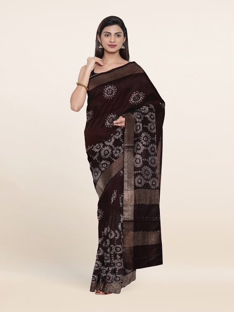 

Pothys Batik Zari Jute Cotton Saree, Brown