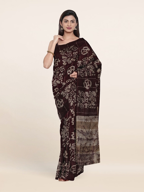 

Pothys Batik Zari Jute Cotton Saree, Brown