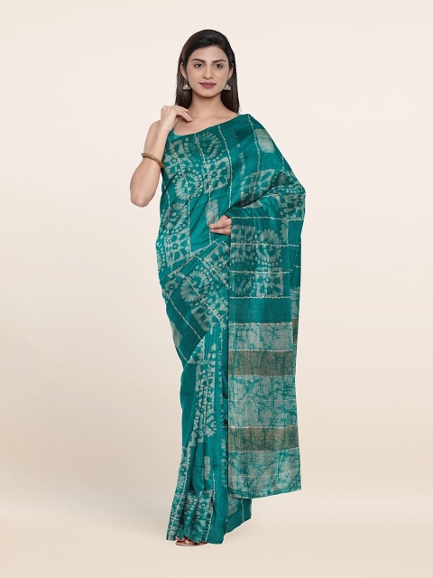

Pothys Batik Zari Jute Cotton Saree, Green