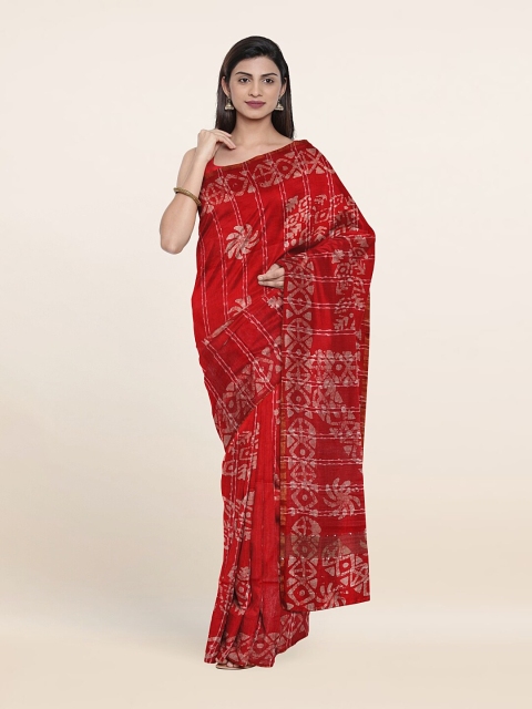 

Pothys Batik Zari Jute Cotton Saree, Red