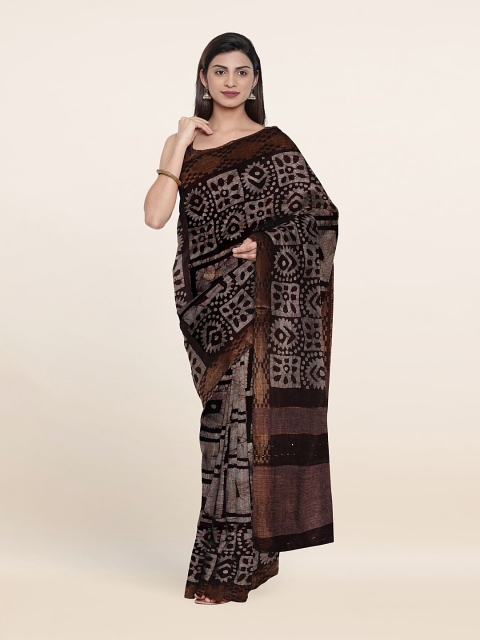 

Pothys Batik Zari Jute Cotton Saree, Brown