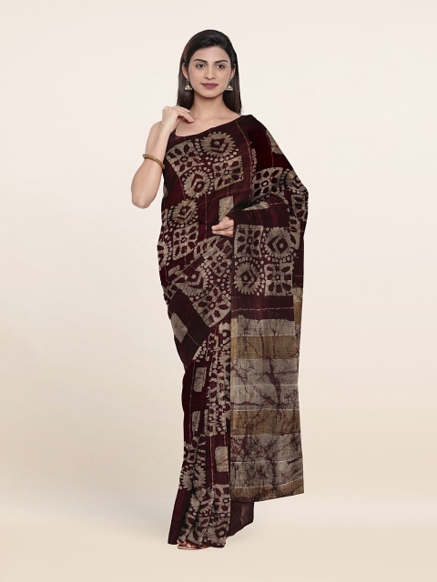 

Pothys Batik Zari Jute Cotton Saree, Brown