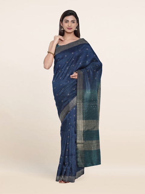 

Pothys Floral Zari Jute Cotton Saree, Blue