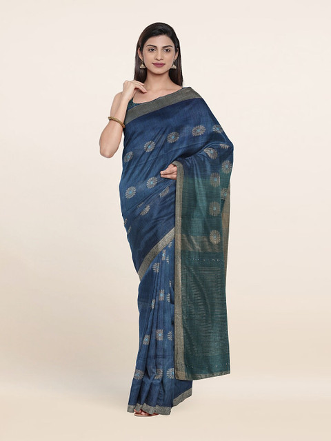 

Pothys Floral Zari Jute Cotton Saree, Blue