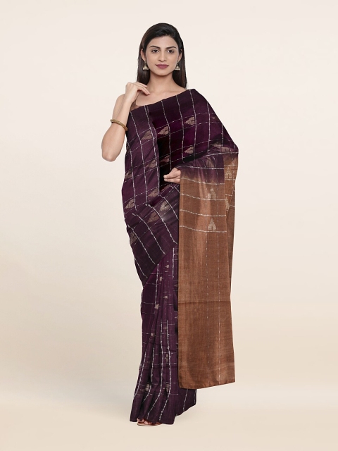 

Pothys Checked Linen Saree, Purple