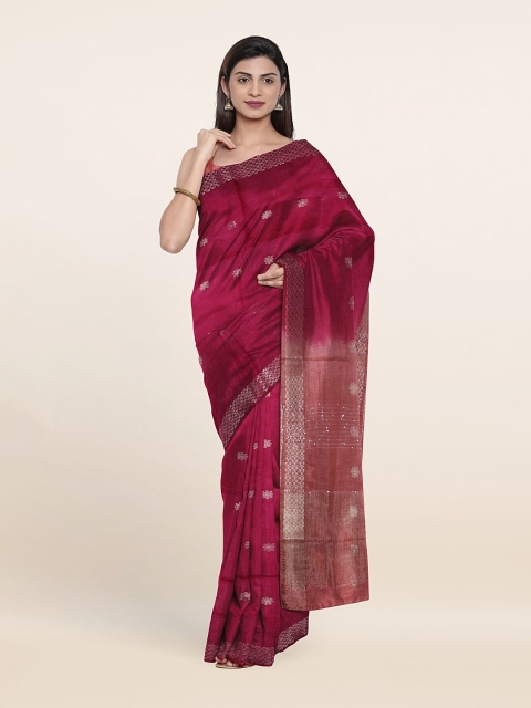 

Pothys Woven Design Zari Linen Blend Saree, Pink