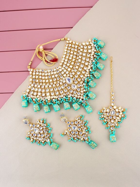 

LUCKY JEWELLERY Gold Plated Kundan Studded Jewellery Set, Green