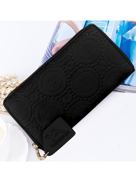 

YESSBENZA Women Woven Design Zip Detail Zip Around Wallet with Passport Holder, Black